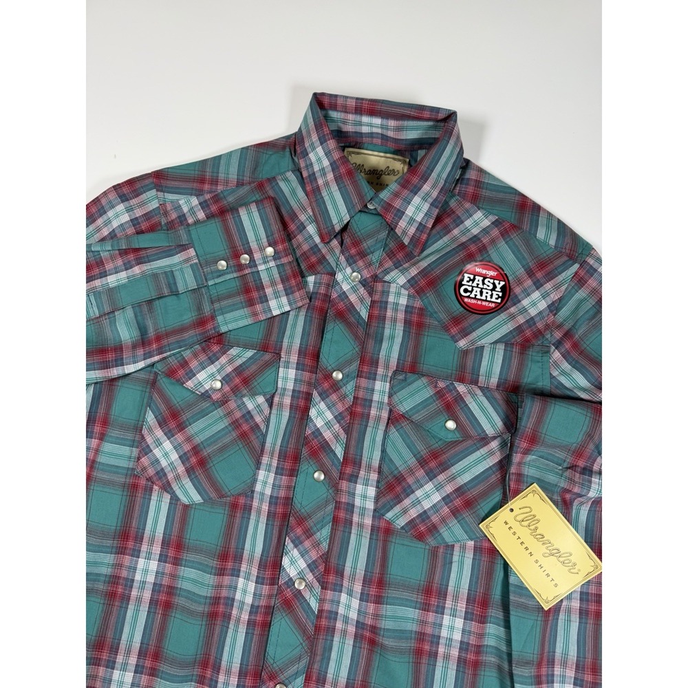 Wrangler Pearl Snap Shirt Men S Green Plaid Long Sleeve Cowboy Pocket Western